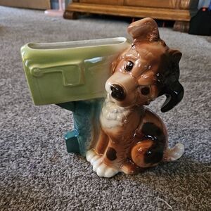 Vintage 1950s mid century dog and mailbox planters